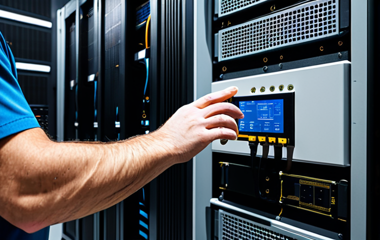 전기기사와 데이터 센터 전력 설계 - **Prompt:** "A brightly lit, modern data center room, rows of server racks with blinking lights, ele...