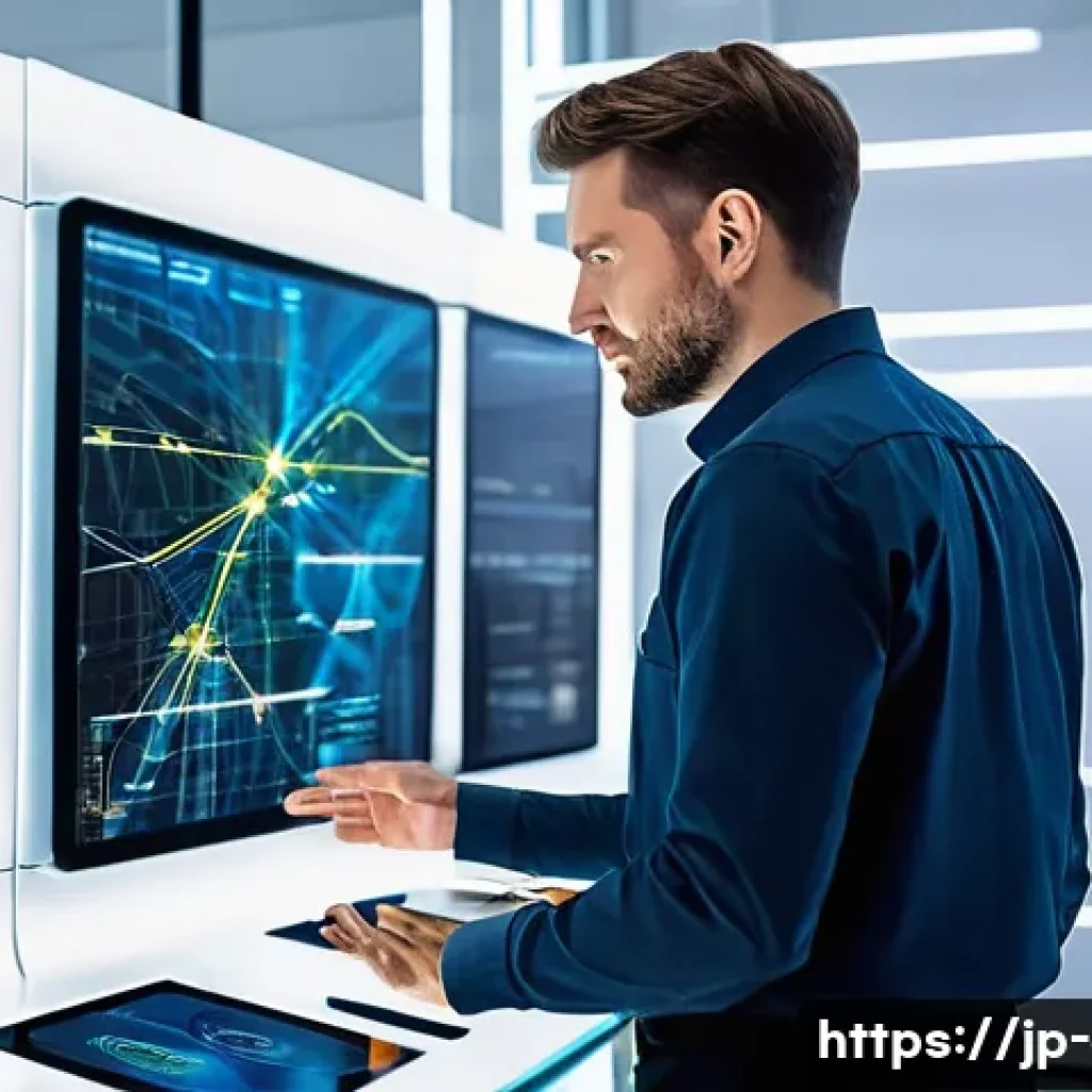 전기기사와 스마트 그리드 기술 - **Prompt:** A dynamic scene inside a futuristic, brightly lit control center. A male electrical chie...