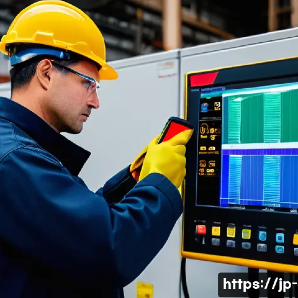 전기기사와 전기 설비 관리 도구 - A modern electrical inspection scene featuring a professional technician using a handheld infrared t...